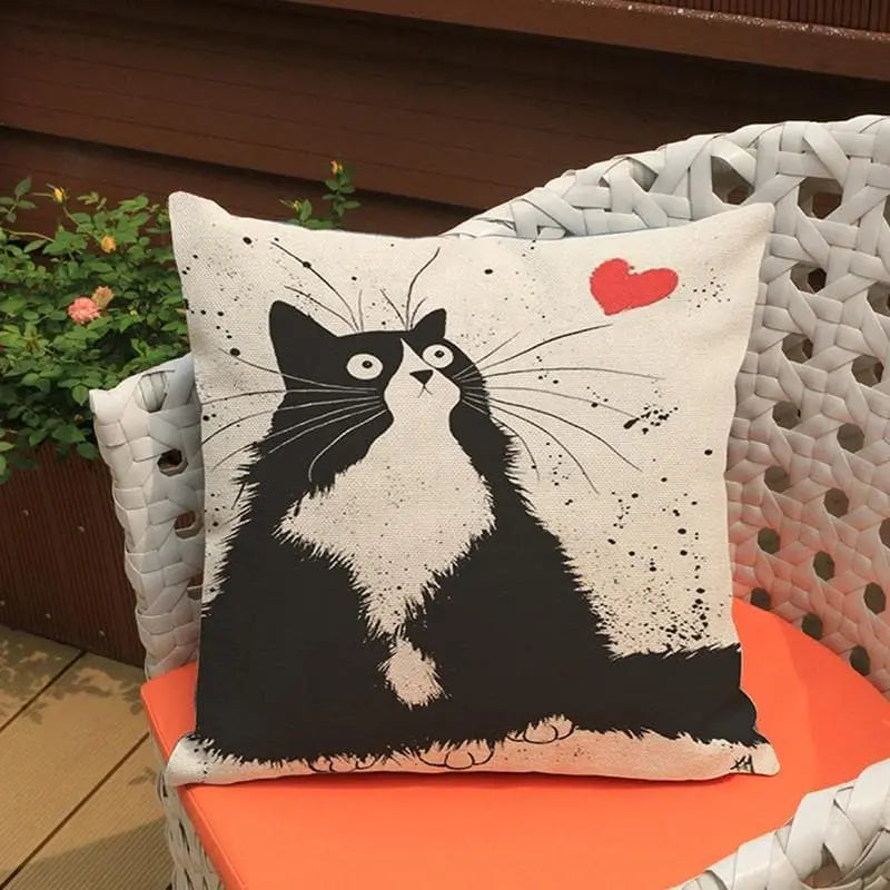 CHAT CARTOON - Housse de coussin taie d'oreiller en coton et lin - Housse De France