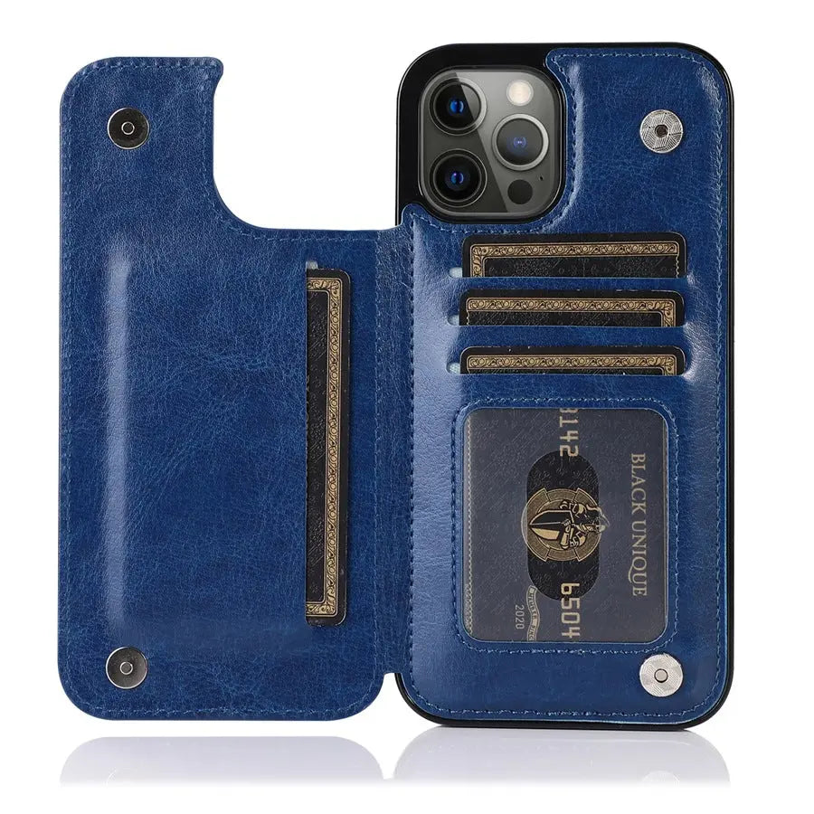 Coque Téléphone Cuir Aimant VELTH Blue-IPhone14Plus
