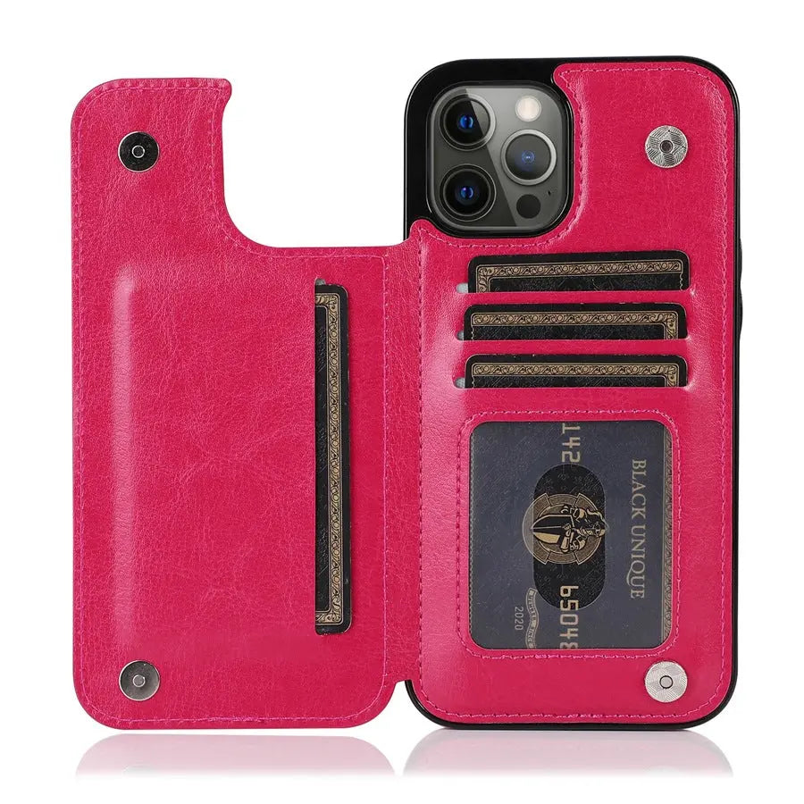 Coque Téléphone Cuir Aimant VELTH Rose Red-IPhone14Pro