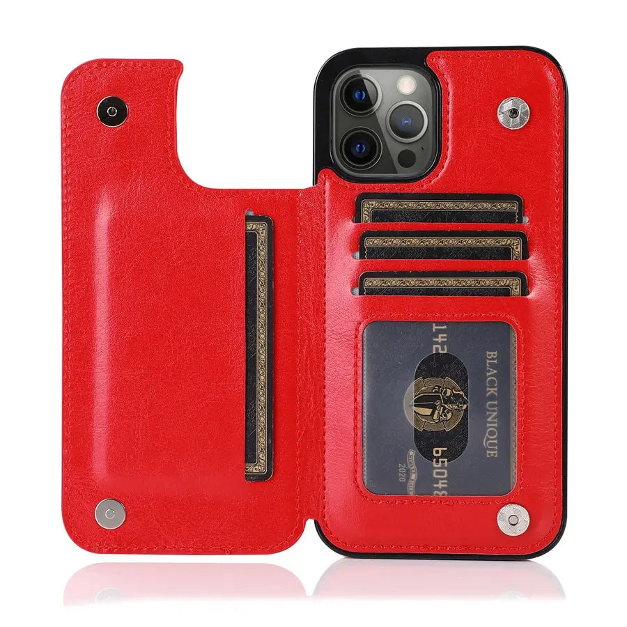 Coque Téléphone Cuir Aimant VELTH Red-IPhone15Plus