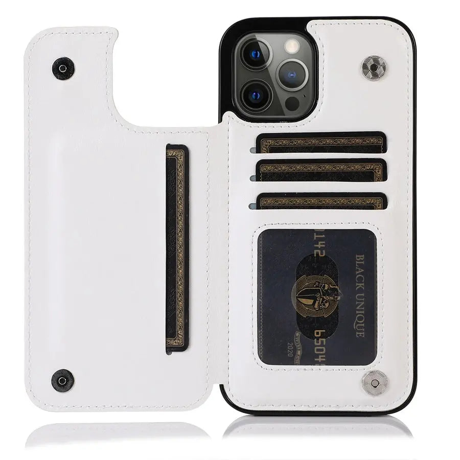 Coque Téléphone Cuir Aimant VELTH White-IPhone15ProMax