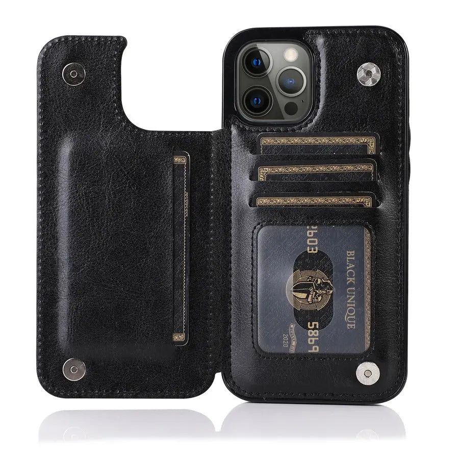 Coque Téléphone Cuir Aimant VELTH Black-Iphone16PROMAX