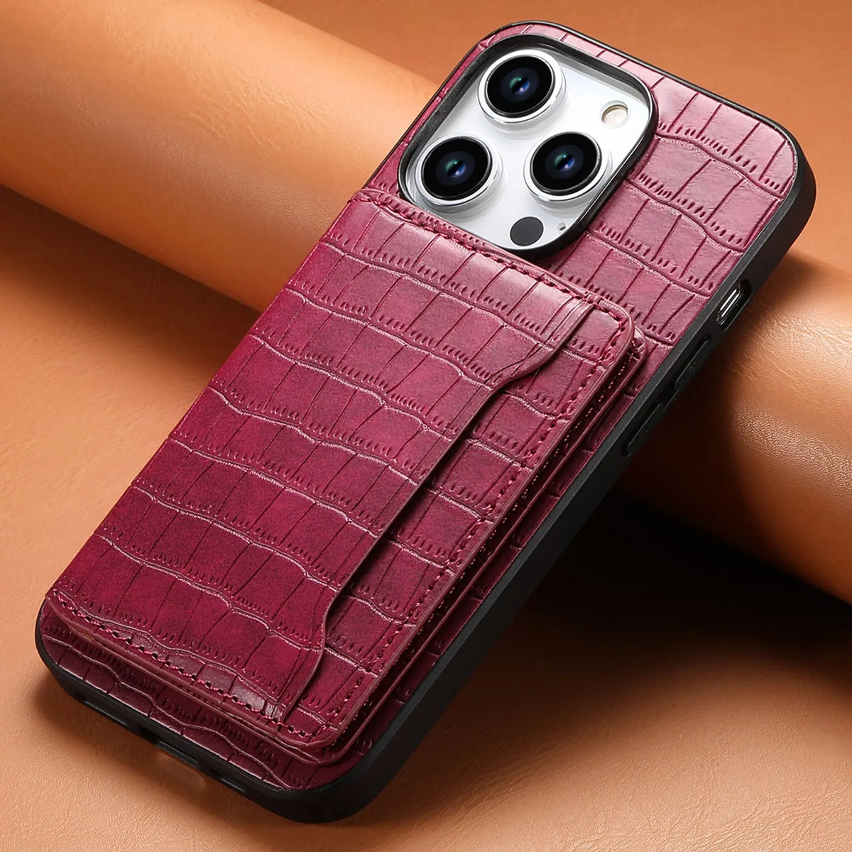 Coque Téléphone Cuir Magnétique BROSS 572 Rose Red-iPhone16Pro