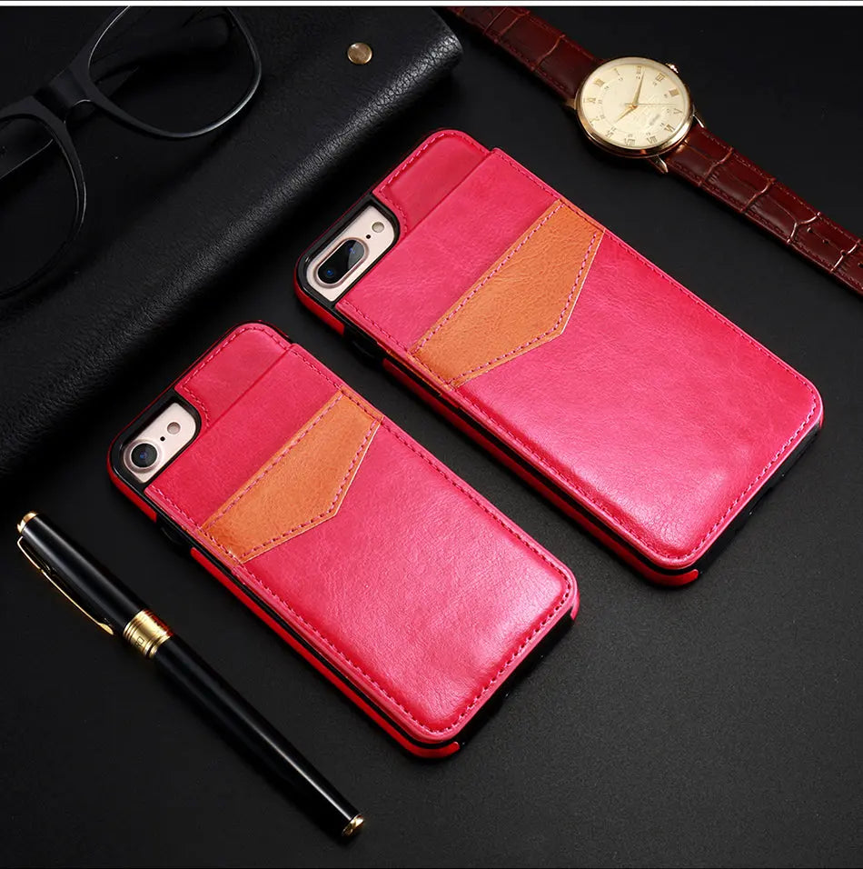 Coque Téléphone Cuir Retro ASTOR Rose Red-iPhone8 7 plus