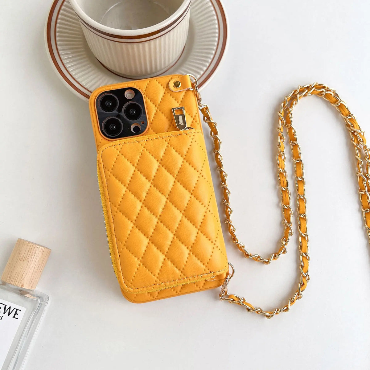 Coque Téléphone Luxe Lambskin RHOLO Yellow-Apple 14plus