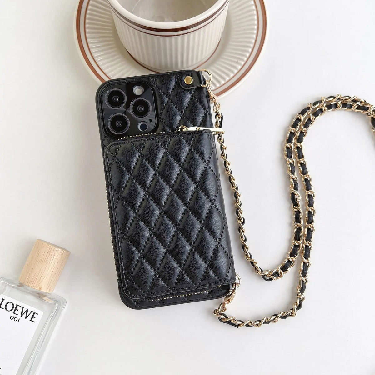 Coque Téléphone Luxe Lambskin RHOLO Black-Apple 15pro