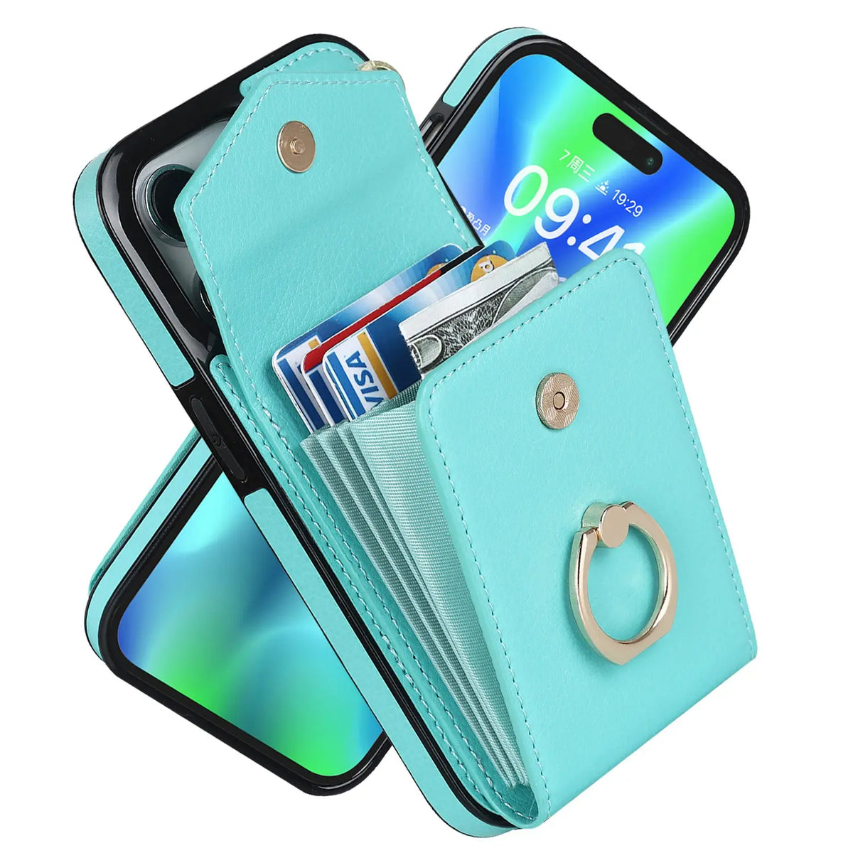 Coque de Téléphone Créative PU Jazz Mint Green-IPhone13