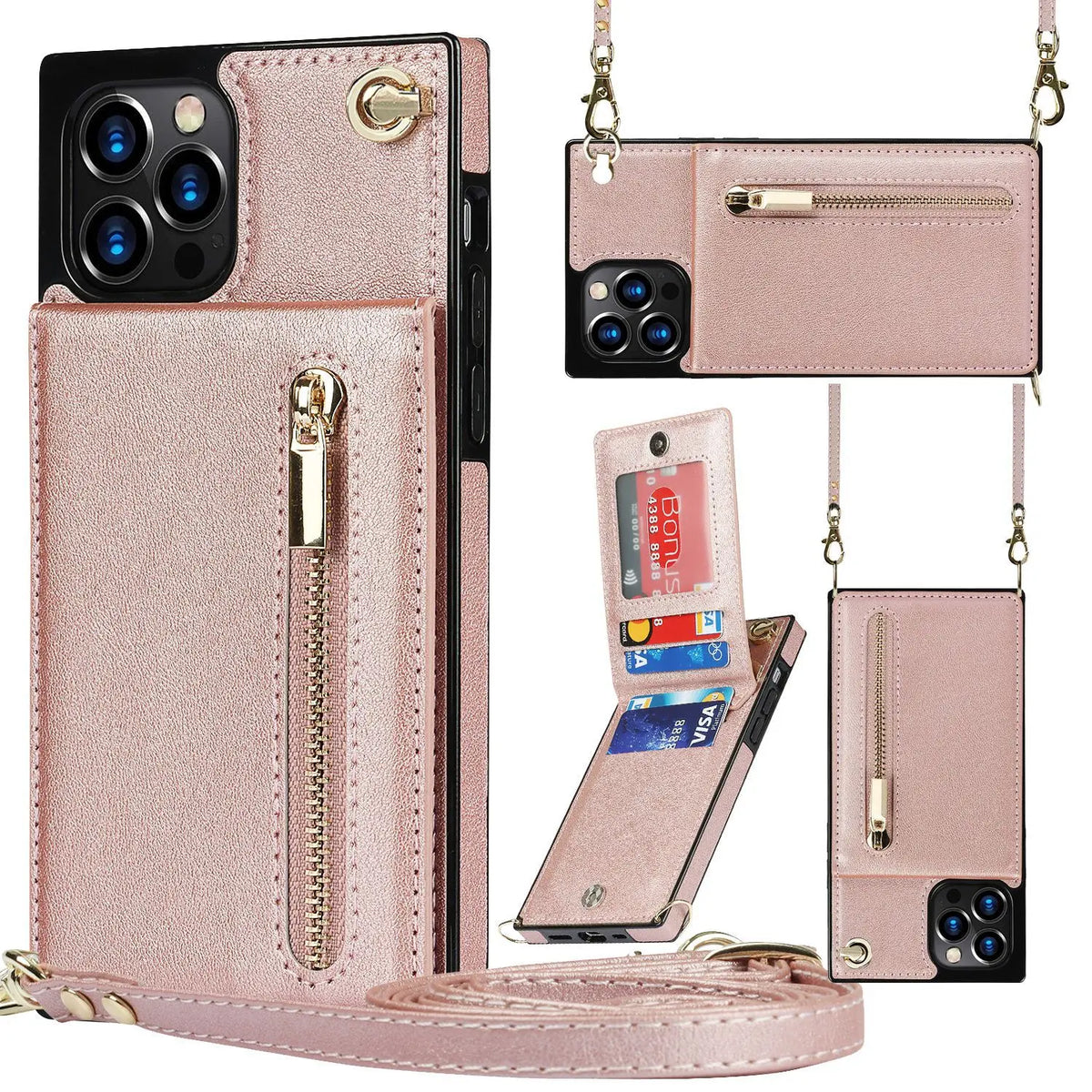 Coque de Téléphone Cuir Stylé ZYRAQ Rose Gold-Note10 Plus