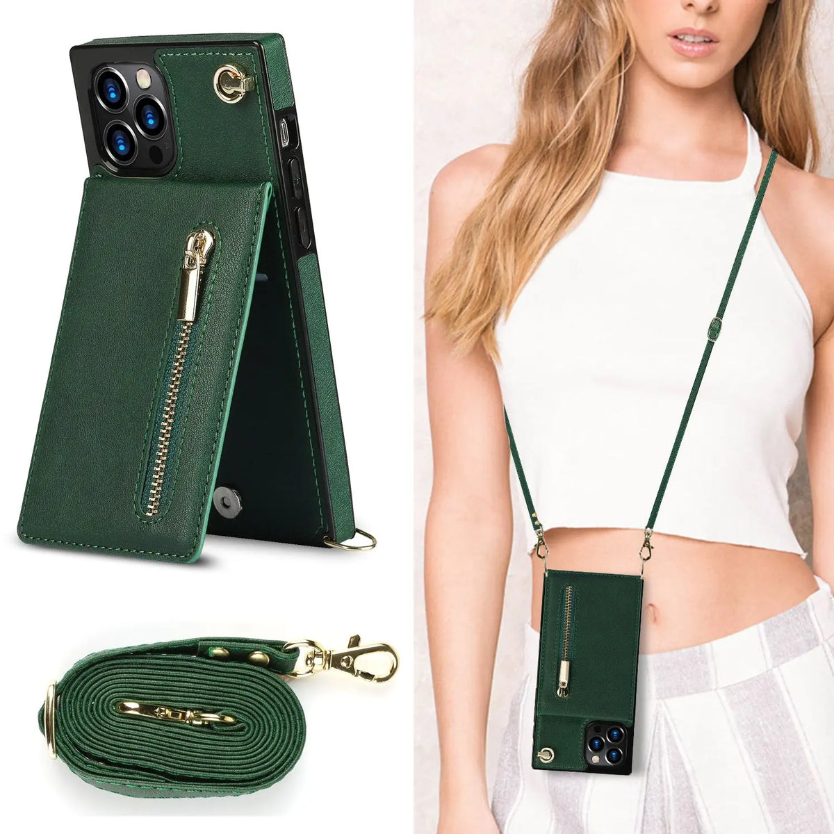 Coque de Téléphone Cuir Stylé ZYRAQ Green-S20 plus