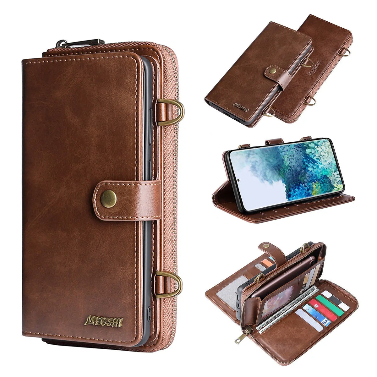 Coque de Téléphone Flip PU MEGSHI Brown-IPhone XR