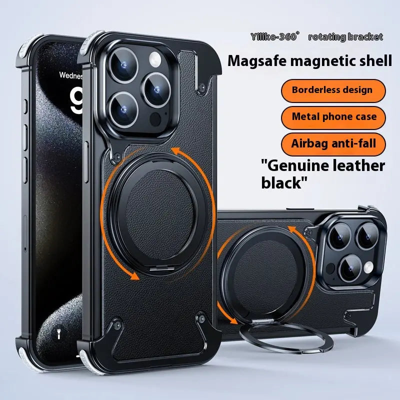Coque de Téléphone Magnétique FLEXI Black Leather Pattern-IPhone15Pro