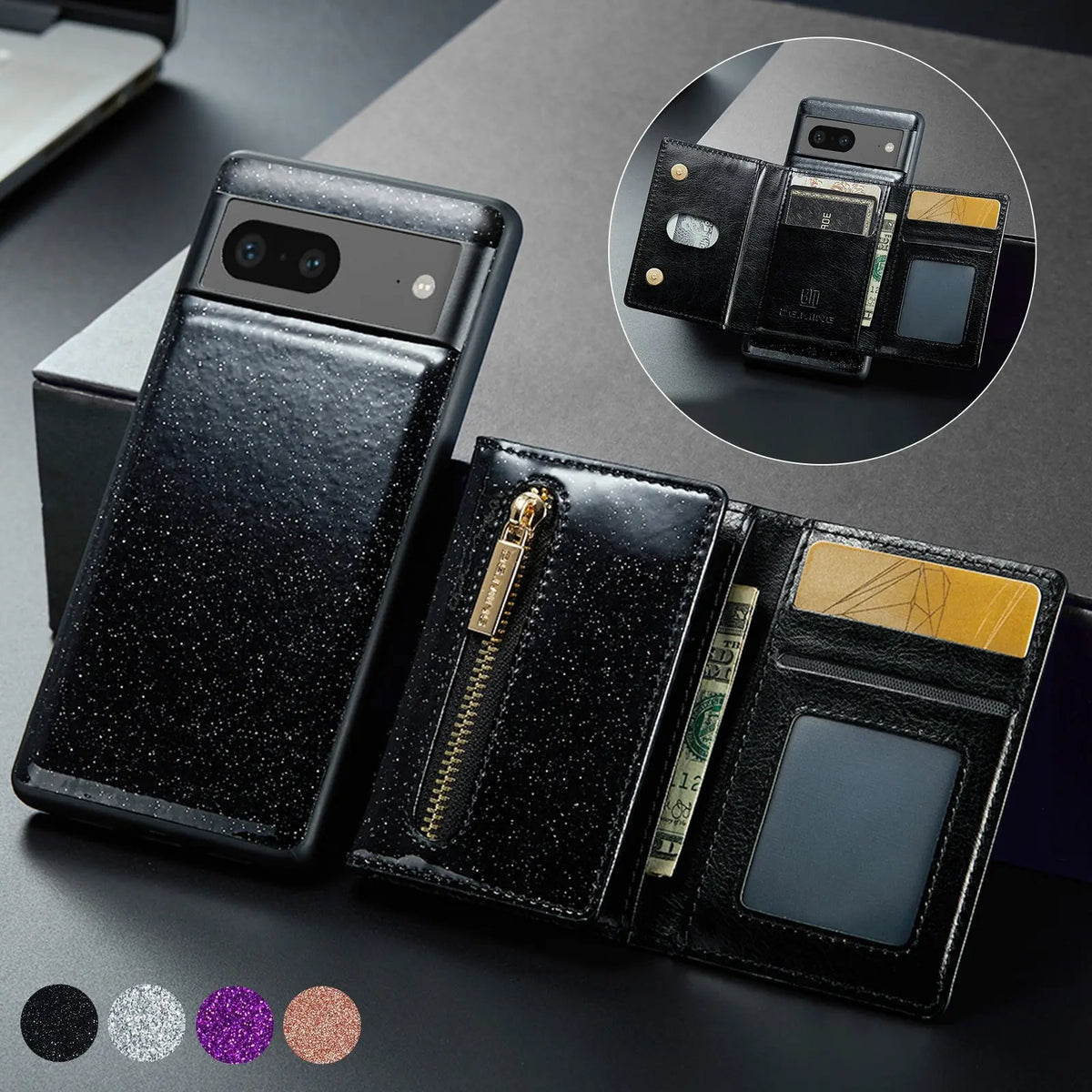 Coque de Téléphone Magnetique Lambskin LUNAR Cool Black-IPhone14Pro Sets Of 3
