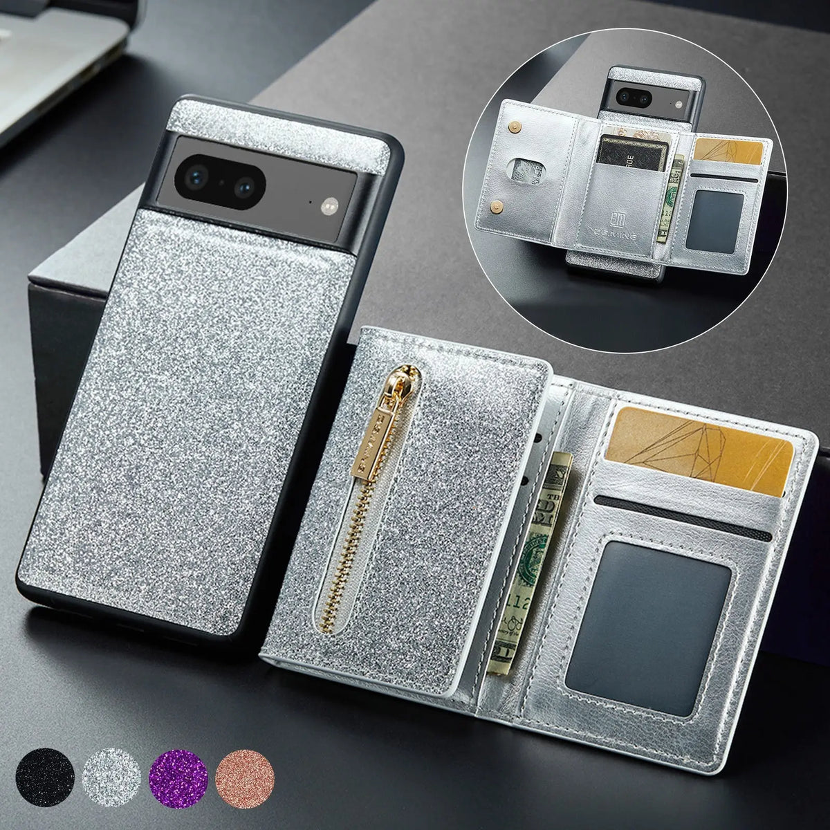 Coque de Téléphone Magnetique Lambskin LUNAR Silver-IPhone14 Combination 1