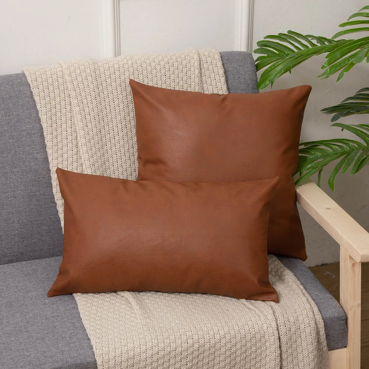 Coussin Canapé Cuir DEXTER Brown-45x45CM Pillowcase