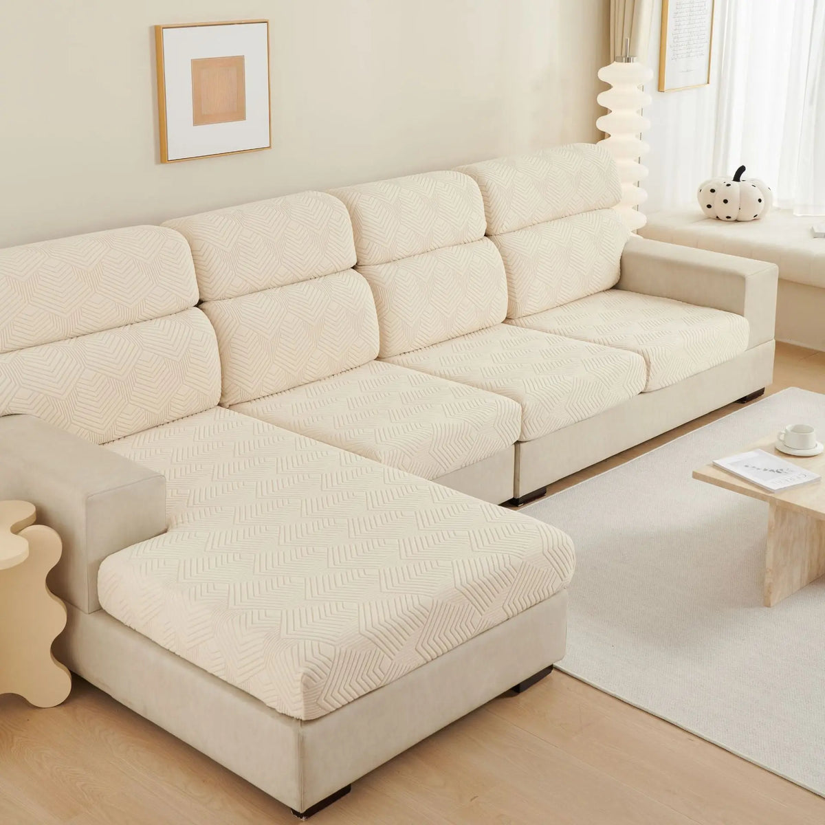 Housse Assise Canapé Velours JAZZY Time Sofa Beige-Large Single S