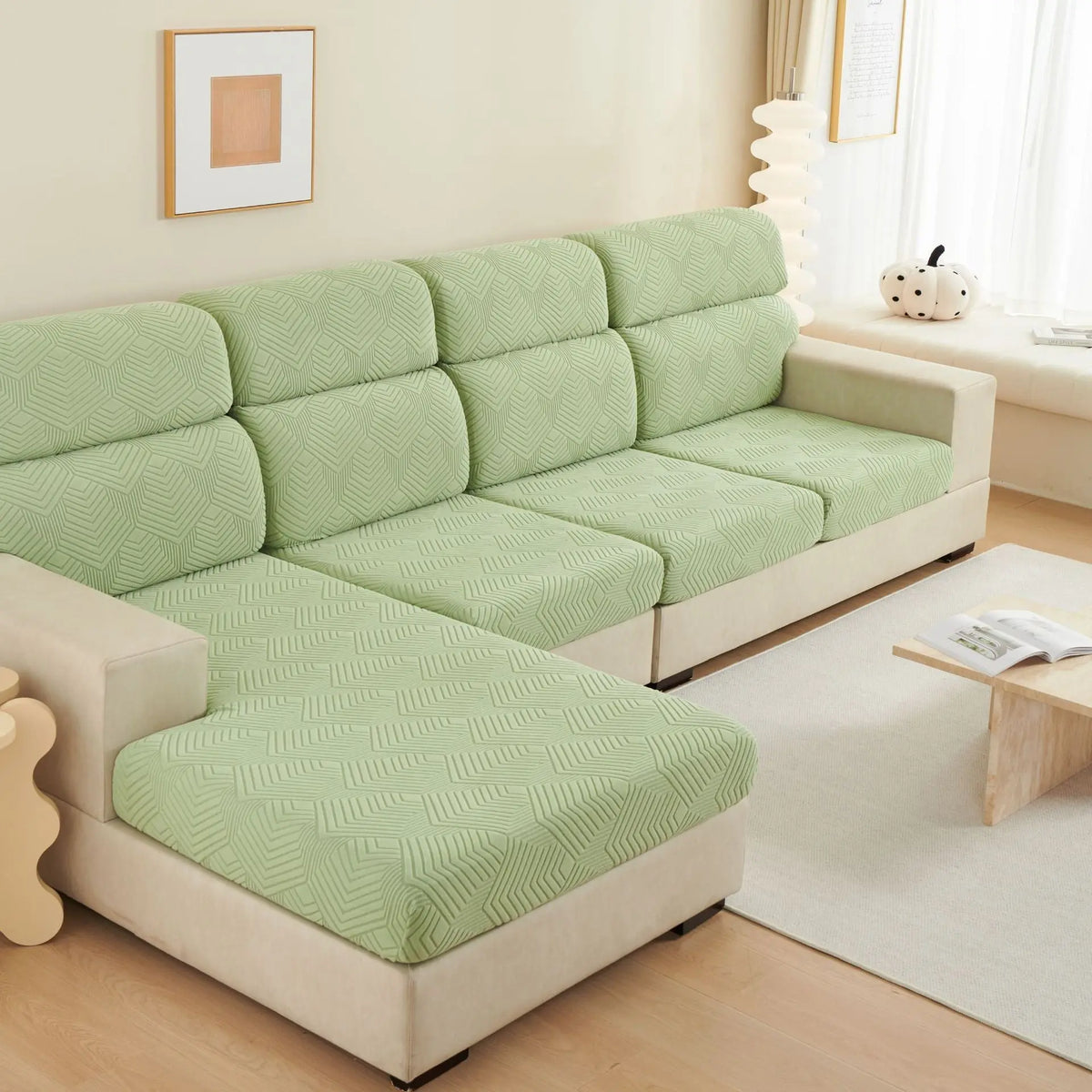 Housse Assise Canapé Velours JAZZY Time Sofa Tea Matcha Green-Large Single S