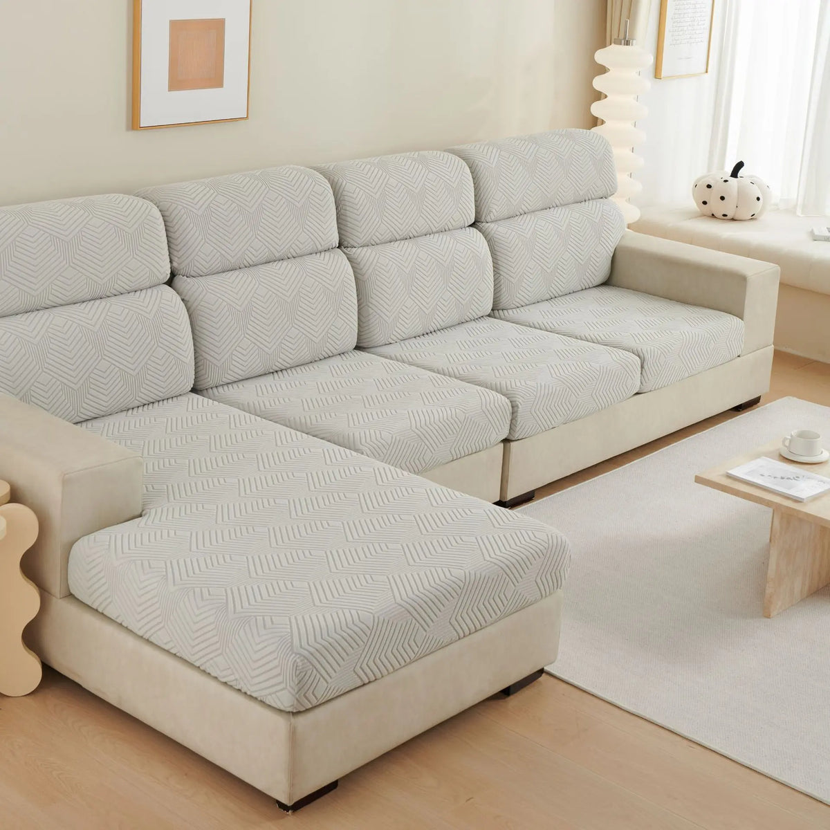 Housse Assise Canapé Velours JAZZY Time Sofa Light Gray-Large Double M