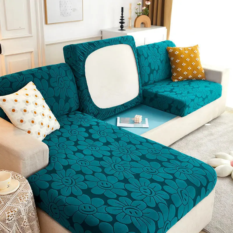 Housse Assise Canapé Élastique JACQUO Sunflower Emerald Green-Length160x190cm