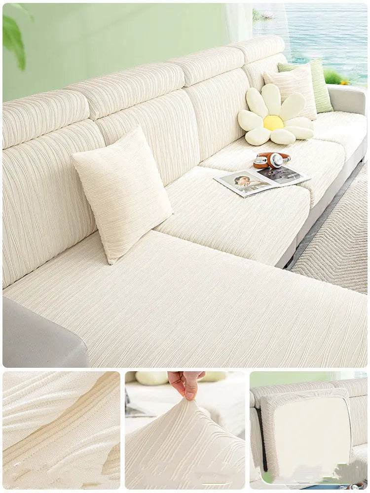 Housse Assise Canapé Élastique GLACIO Cream-Enlarge backrest M