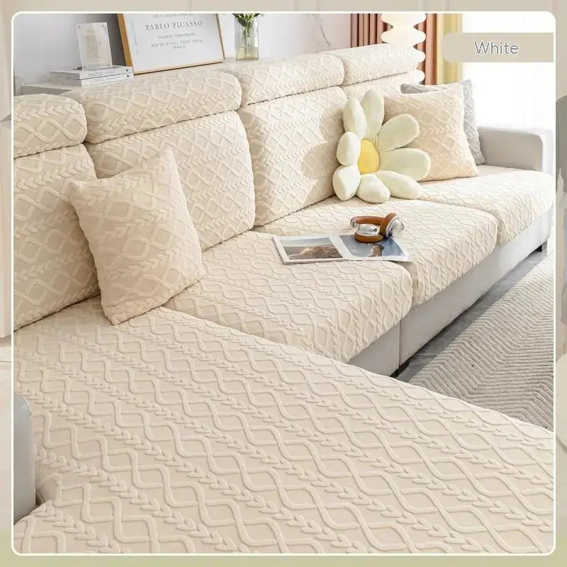Housse Assise Canapé Élastique JACQUAARD Qingbo Beige-M 50to65x80to100x5to20cm