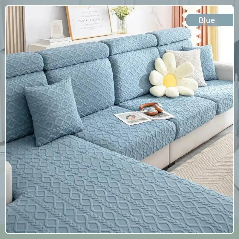 Housse Assise Canapé Élastique JACQUAARD Qingbo Sky Blue-M 50to65x80to100x5to20cm