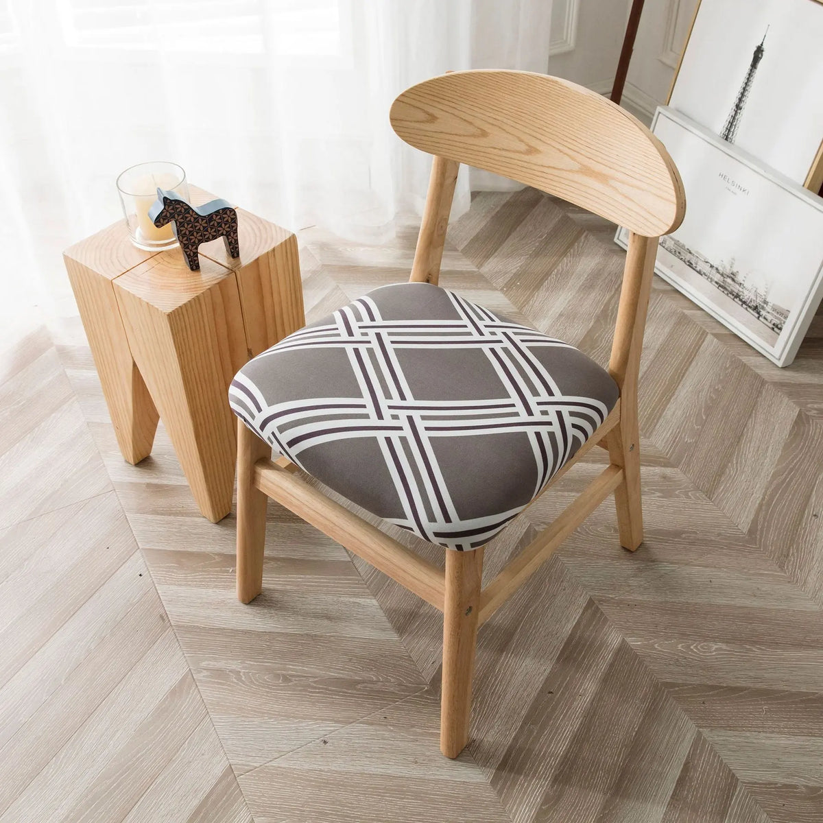 Housse Assise Chaise Scandinave POLY-NORD Grey plaid-45x50cm