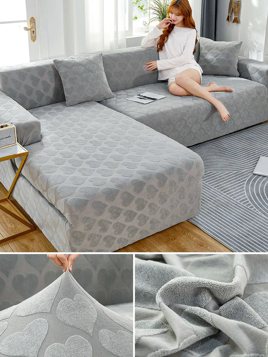 Housse Canapé Élastique AOENDA Love Jacquard Gray White-Three People