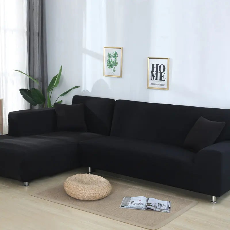 Housse Canapé Elastique L-Shape SOLARY Black-A