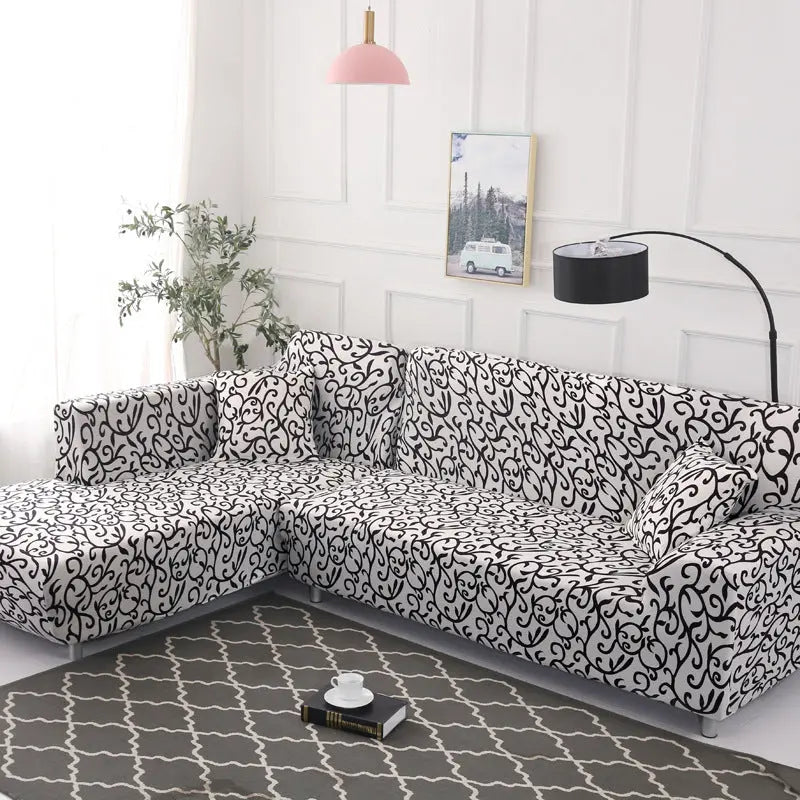 Housse Canapé Polyester Kaleido Black and White Matching-2pillowcases