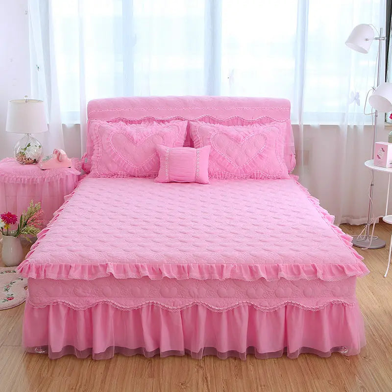 Housse De Matelas Antidérapante POLI 梦 Pink-200x220cm-Bed skirt