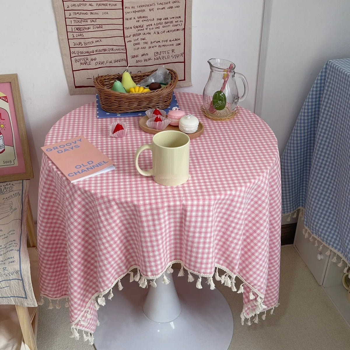 Housse Mange Debout Coton Coréen LIVARO Pink tassels-140x260cm