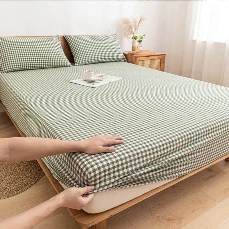 Housse Matelas Coton Antidérapant **DURELIA** Green small grid-90x200cm