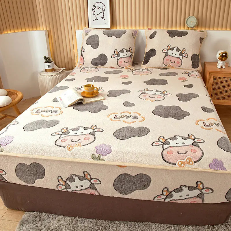 Housse Matelas Velours Anti-glisse BLOSSOM Cows-180x200cm