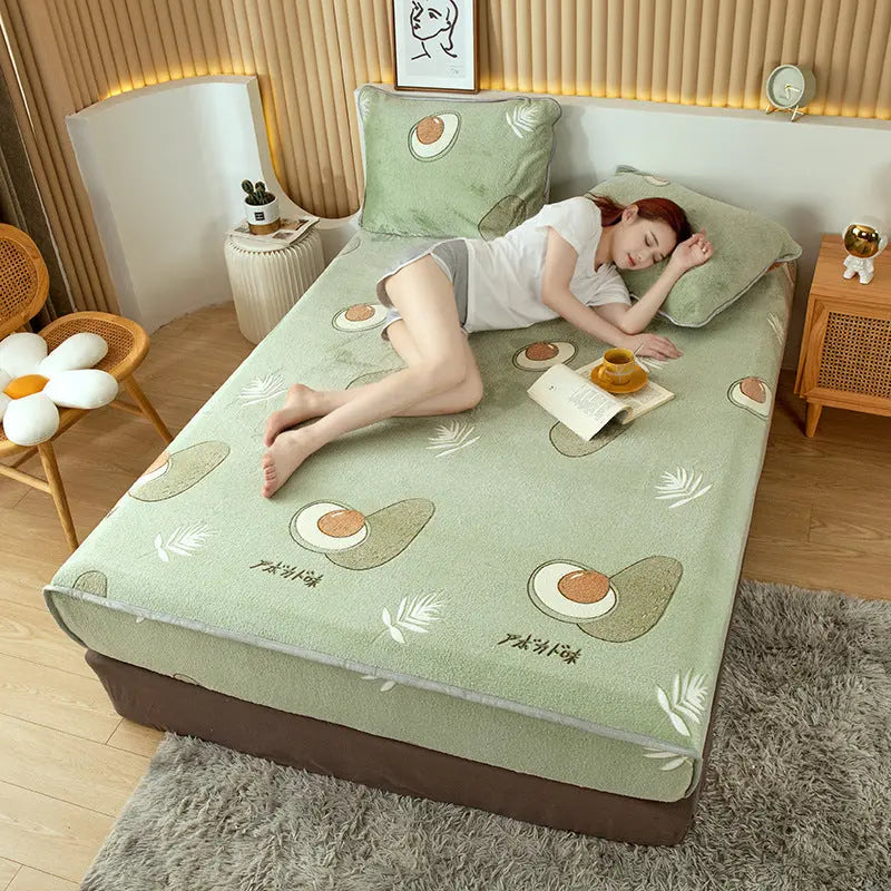 Housse Matelas Velours Anti-glisse BLOSSOM Avocado-150x200cm