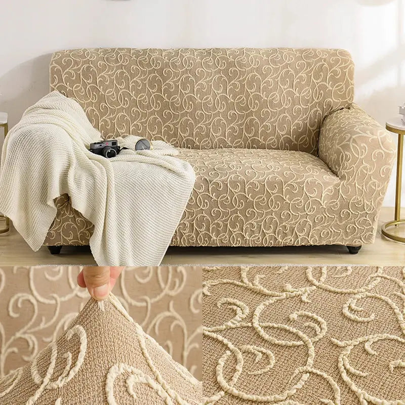 Housse de Canapé Élastique STELYA Relief Beige-235to310cm