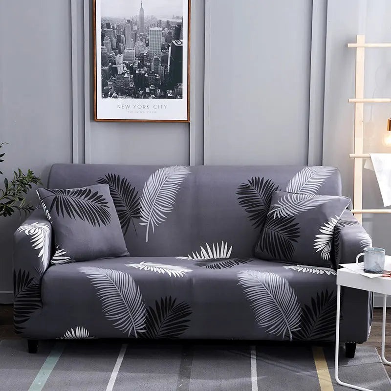 Housse de Canapé Élastique ZELDO Black Feather Leaf-190to230 Three People