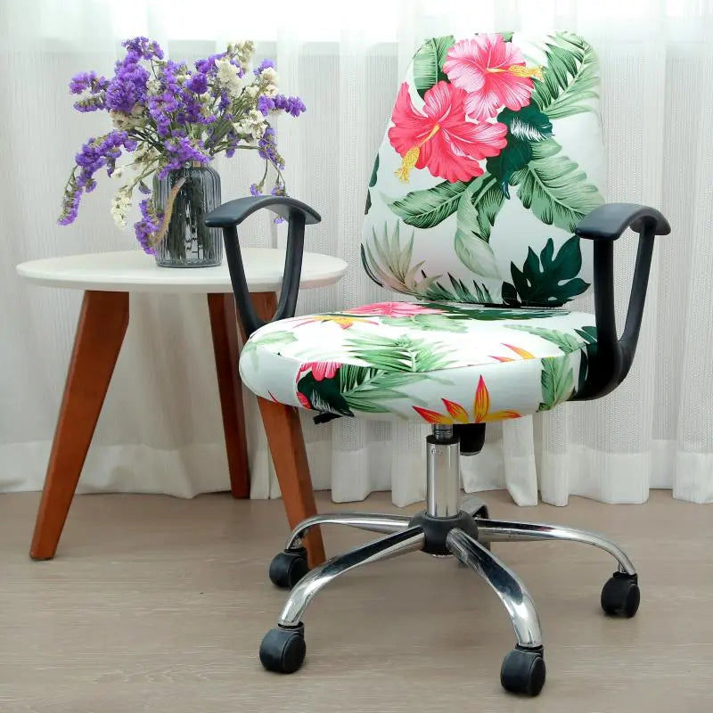 Housse de Chaise Extensible SPANDX Red flowers green leaves