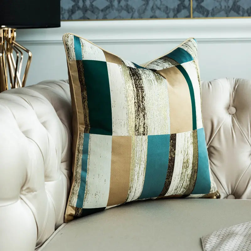 Housse de Coussin Géométrique GOLDWAVE Golden Green Large Plaid-45 45cm