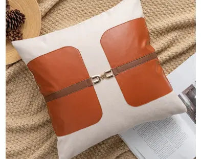 Housse de Coussin Simili-Cuir ELETTA 45x45cm-Brown Saddle