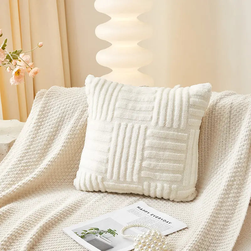 Housse de Coussin Velours Rayé VELINE White-45x45cm Single Pillowcase