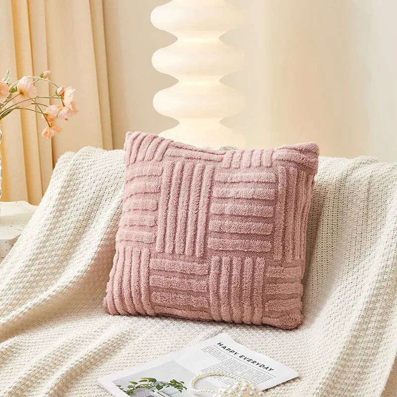 Housse de Coussin Velours Rayé VELINE Pink-45x45cm Single Pillowcase