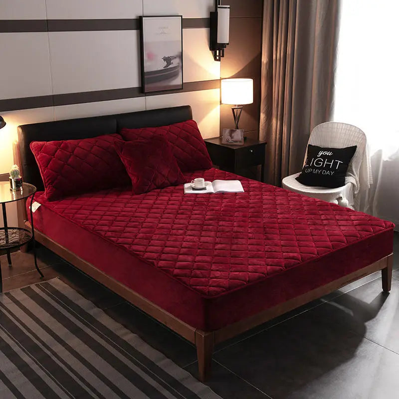Housse de Matelas Velours Moderne VELZIO Wine Red-200cmx200cm