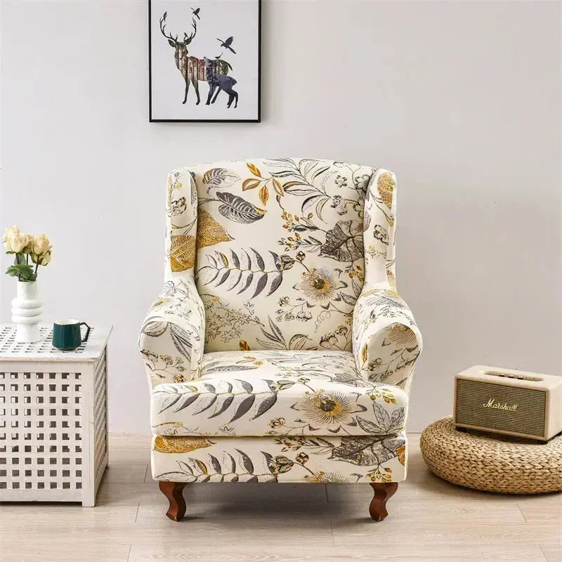 Housse de chaise à ailes extensibles, imprimé Floral, housse de fauteuil à ailes, protection de canapé à dossier incliné pour détente unique avec housses de coussin Housse de France