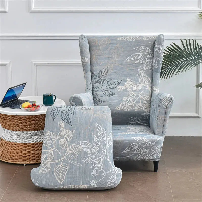 Housse de chaise à ailes imprimées feuilles, housse de fauteuil extensible en Spandex, style nordique amovible, housse de canapé relaxante, housse de protection pour meubles Housse de France