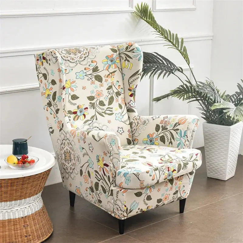 Housse de chaise à oreilles imprimées de fleurs, housse de fauteuil extensible en Spandex, moderne, amovible, pour canapé de détente, housse de protection pour meubles Housse de France