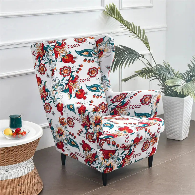 Housse de chaise à oreilles imprimées de fleurs, housse de fauteuil extensible en Spandex, moderne, amovible, pour canapé de détente, housse de protection pour meubles Housse de France