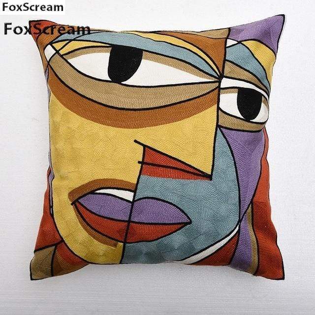 Housse de coussin brodée géométrique - Housse De France
