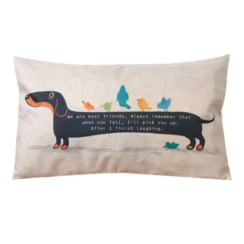 Housse de coussin et taie d'oreiller en coton et lin motif chien - Housse De France