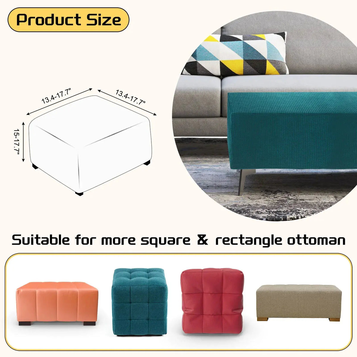 Housse de protection Ottoman carrée, 3 tailles, S/M/L, extensible, tabouret de pied élastique, repose-pieds, protecteur pour salon et chambre à coucher Housse de France