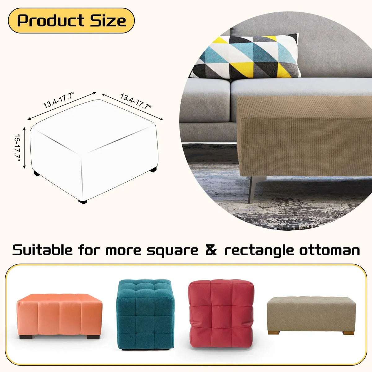 Housse de protection Ottoman carrée, 3 tailles, S/M/L, extensible, tabouret de pied élastique, repose-pieds, protecteur pour salon et chambre à coucher Housse de France